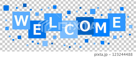 Illustrations of welcome messages and greetings written in English 123244488