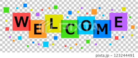 Illustrations of welcome messages and greetings written in English 123244491