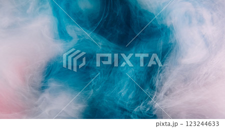 Mist cloud. Paint water blend. Defocused pastel pink blue color glowing particles texture vapor flow abstract art background. 123244633