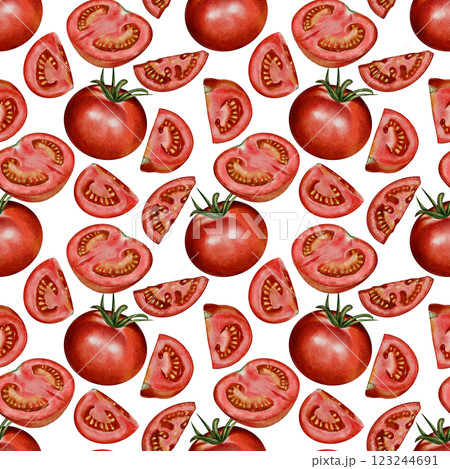 Seamless Watercolor Pattern with Tomatoes 123244691