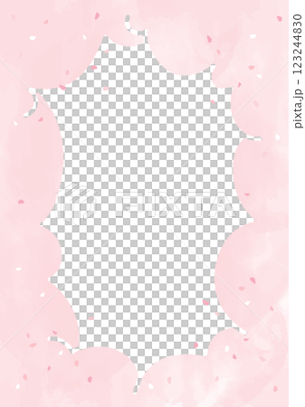 満開の桜の木のフレームイラスト素材　縦型 123244830
