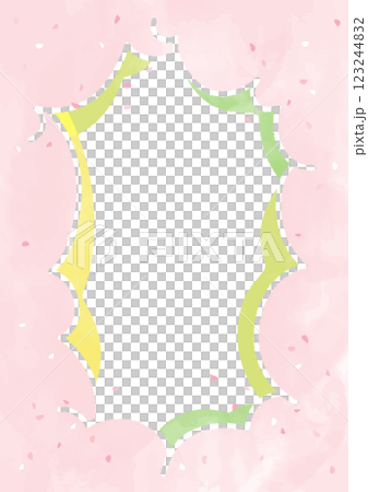 満開の桜の木のフレームイラスト素材　縦型 123244832