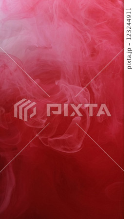 Splash paint abstraction. Vapor texture. Defocused red white haze mist ink vapor liquid sparkle flow fluid on art light background. 123244911