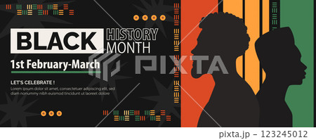Black History Month Celebration Banner with Silhouettes. vector illustration 123245012