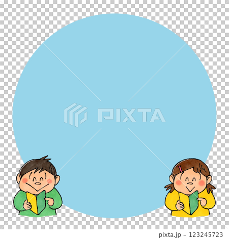 初心者マークを持つ男の子と女の子　コピースペース(ブルー) 123245723