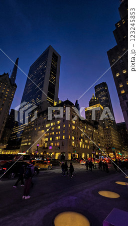 City skyline featuring modern and classic architecture, with prominent skyscrapers and urban buildings with colorful bright colors, capturing the essence of metropolitan life 123245853
