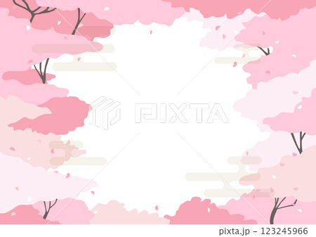 満開の桜の木、桜吹雪のフレーム素材 満開の桜の木、桜吹雪のフレーム素材 123245966