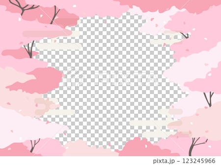 満開の桜の木、桜吹雪のフレーム素材 満開の桜の木、桜吹雪のフレーム素材 123245966