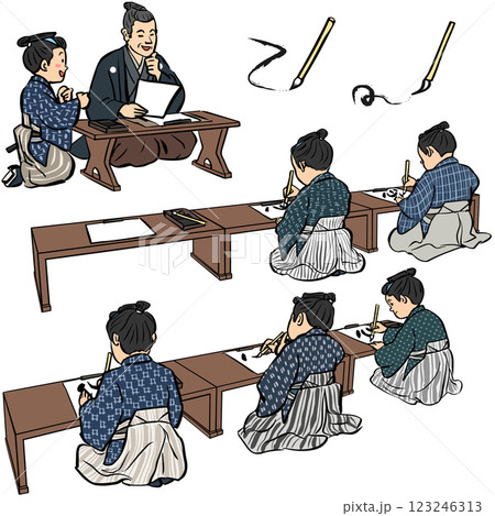 和風イメージ　勉強する子どもセット 123246313
