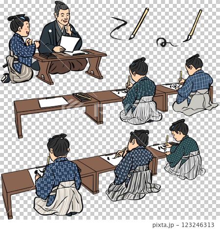 和風イメージ　勉強する子どもセット 123246313