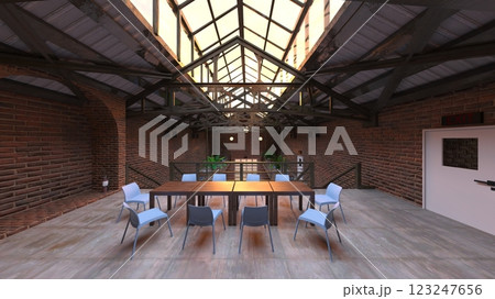 レンガの壁のミーティングルーム 123247656