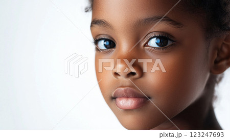 Innocent child portrait: A close-up of a beautiful girl with dark eyes. The girl is looking directly at the camera in this shot. Innocent child portrait: A close-up of a beautiful girl with dark eyes. The girl is looking directly at the camera in this shot. 123247693