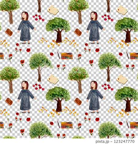 A girl favorite things: trees, flowers, mushrooms, watercolors, a book and a diary composition isolated on white. Watercolor sketch illustrations great for tote bag, textile, notebook design A girl favorite things: trees, flowers, mushrooms, watercolors, a book and a diary composition isolated on white. Watercolor sketch illustrations great for tote bag, textile, notebook design 123247770