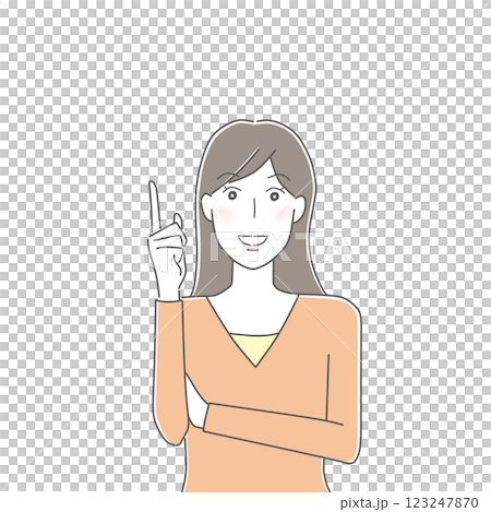 Positive young woman smiling and pointing up Positive young woman smiling and pointing up 123247870