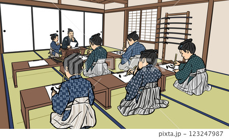 藩校　文字を練習中の子ども 123247987