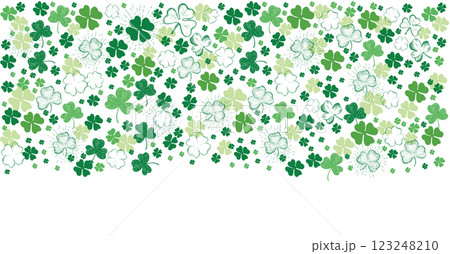 St. Patricks Day, clover pattern on white. Hand drawn illustrations	St. Patricks Day, clover pattern on white. Hand drawn illustrations 123248210