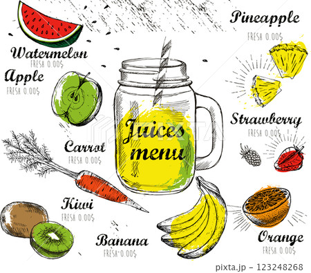 Juice menu, hand drawn. Smoothie.	 123248268