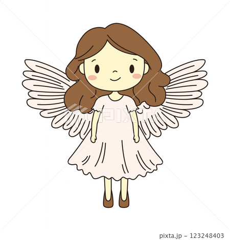 Cheerful Beautiful Cute Winged Little Girl Angel Fantasy Cartoon Character in Heaven 123248403