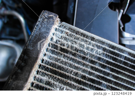 Close up of aluminium fin dirty of car radiator core or evaporator Close up of aluminium fin dirty of car radiator core or evaporator 123248419