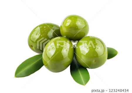Green olive with leaf isolated on white background png transparent clipart. 123248434