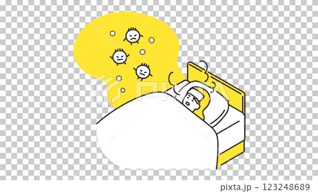 睡眠：病気で発熱して寝込む女性 123248689
