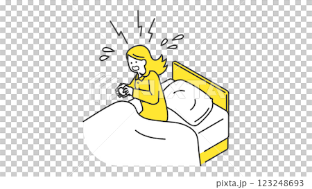 睡眠：朝寝坊をした女性 123248693