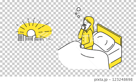 Sleep: A woman wakes up in the morning due to lack of sleep 123248698