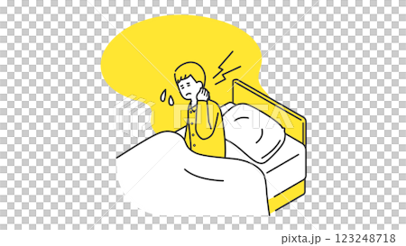 睡眠：寝ているときに首を寝違えた男性 123248718