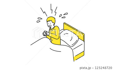 睡眠：朝寝坊をした男性 123248720