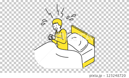 睡眠：朝寝坊をした男性 123248720