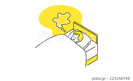 睡眠：なかなか眠れないシニア男性 123248749