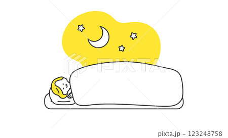 睡眠:布団で横になって眠るシニア女性 睡眠:布団で横になって眠るシニア女性 123248758