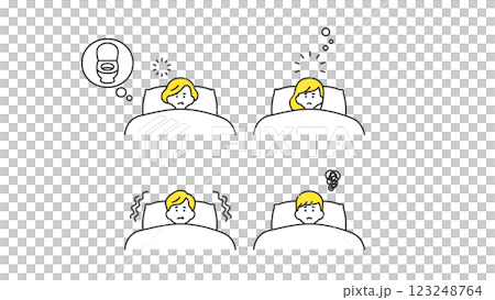 Sleep: Sets and variations of men and women of all ages who can't get a good night's sleep in bed Sleep: Sets and variations of men and women of all ages who can't get a good night's sleep in bed 123248764