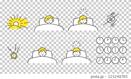 Sleep: Men and women of all ages waking up in bed, set, variations 123248765