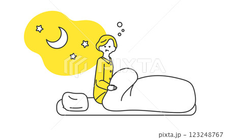 睡眠：夜中に目が覚めるシニア女性のイラスト素材 [123248767] - PIXTA