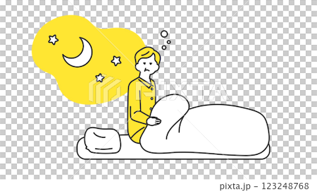 睡眠：夜中に目が覚めるシニア男性 123248768