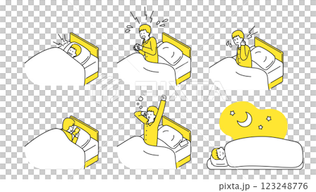 睡眠:ベッドで安眠できない男性 セット、バリエーション 睡眠:ベッドで安眠できない男性 セット、バリエーション 123248776