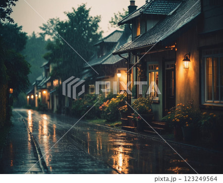 雨降る茶屋街 123249564
