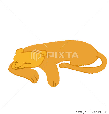 眠るメスライオンのかわいいイラスト素材 123249594