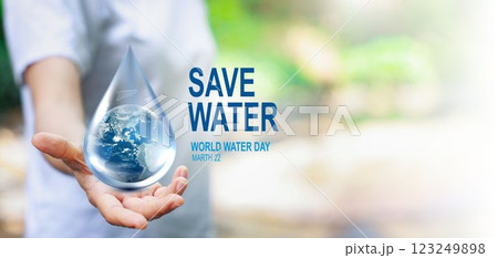 World Water Day. hands hold water drop. accelerating change. Saving water and world environmental protection concept. clean renewable energy. water for peace. Elements of this image furnished by NAZA. 123249898