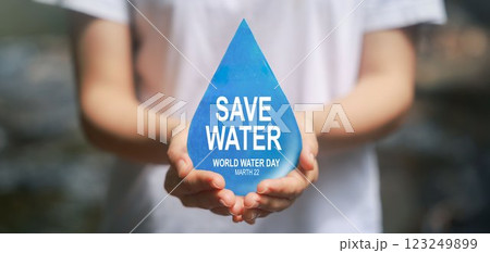 World Water Day. hands holding water drop. accelerating change and every drop matters. Saving water and world environmental protection concept. clean renewable energy. water for peace. World Water Day. hands holding water drop. accelerating change and every drop matters. Saving water and world environmental protection concept. clean renewable energy. water for peace. 123249899
