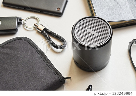 白背景の上のBluetoothスピーカー 123249994