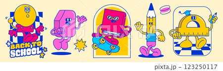 Groovy school themed vintage vector set 123250117