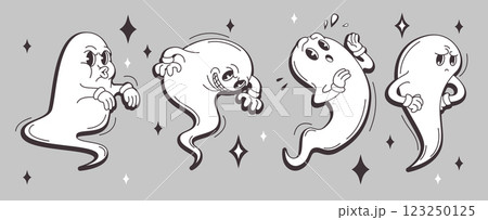 Groovy ghost characters with expressive emotions 123250125