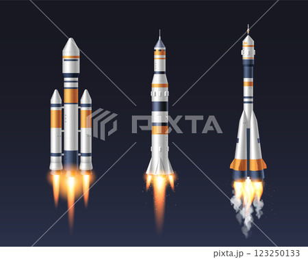Modern space rockets set isolated on black Modern space rockets set isolated on black 123250133