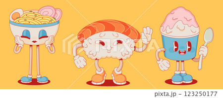 Retro Japanese food mascots Retro Japanese food mascots 123250177