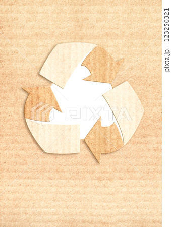 Vertical banner with arrows recycle symbol from recycled paper. Sustainable development of strategy approach to zero waste, responsible consumption. Reuse, renewable resource, eco-friendly concept 123250321