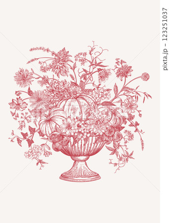 Flowerpot with a lush composition of pumpkins 123251037