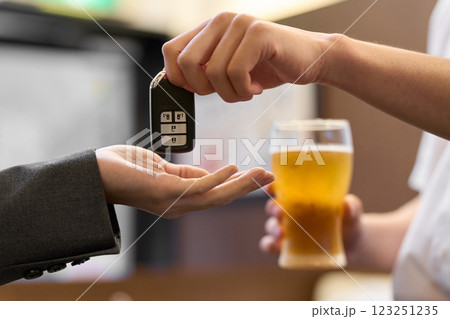 運転代行に車の鍵を預ける男性 運転代行に車の鍵を預ける男性 123251235