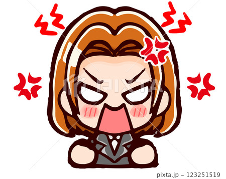 怒るスーツ姿の落書き風ちびキャラOL女性のイラスト素材 123251519